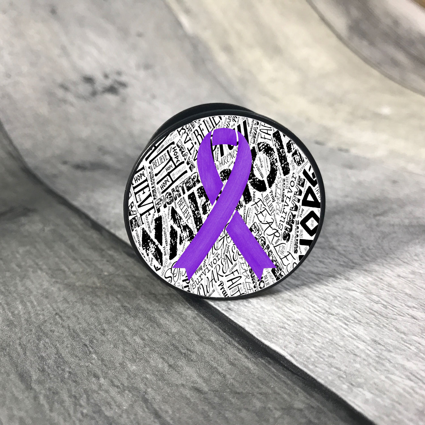 Awareness Ribbon phone grips - word background phone grip The Teal Bandit purple white 