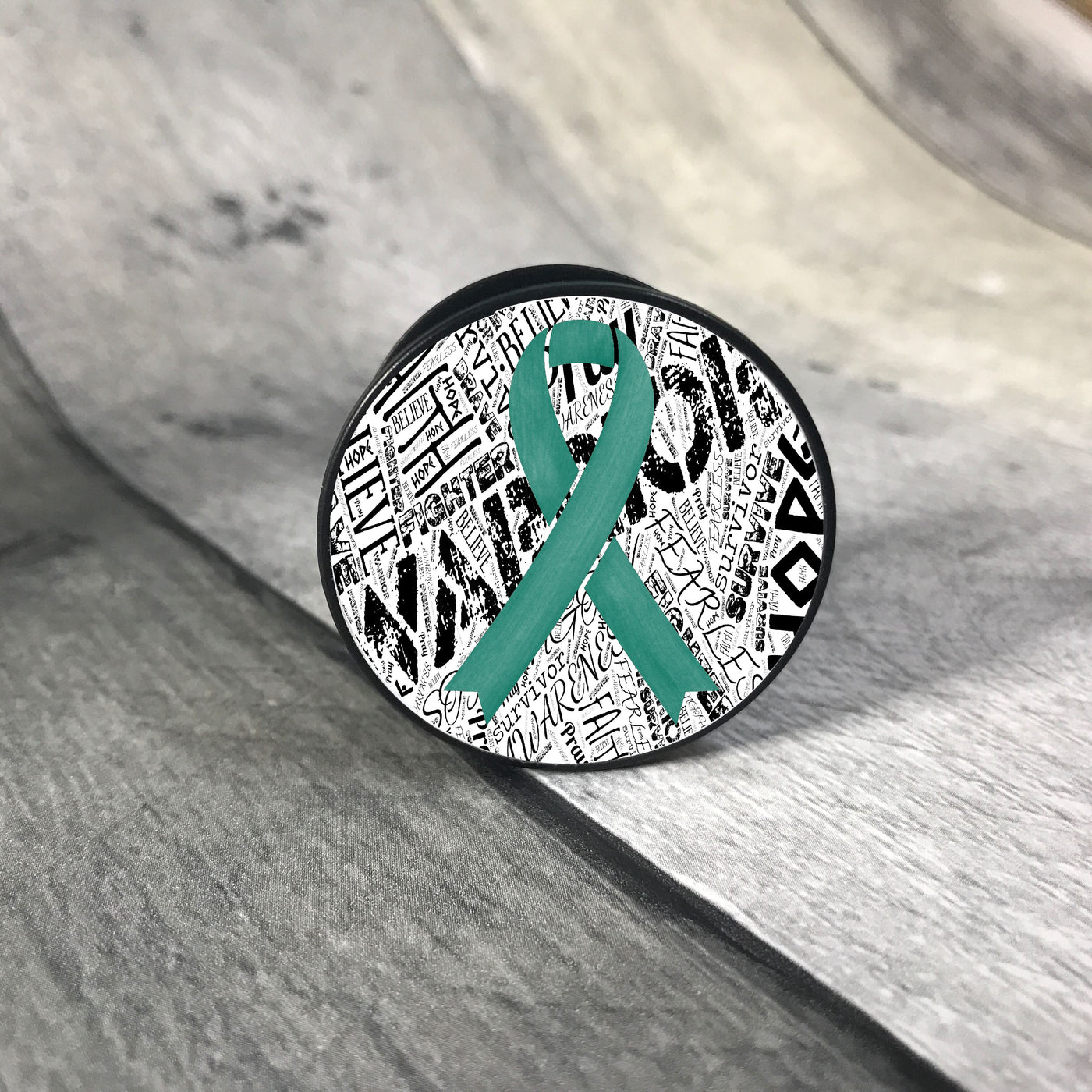 Awareness Ribbon phone grips - word background phone grip The Teal Bandit teal white 