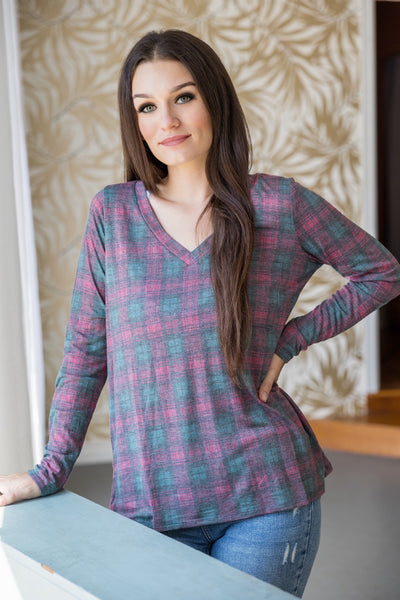 Berry Plaid Long Sleeve Farewell Winter Boutique Simplified 