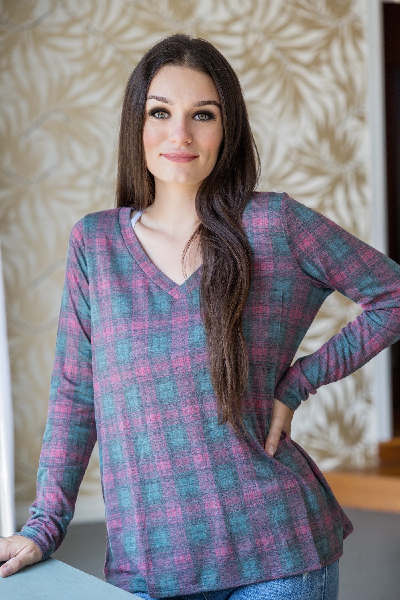 Berry Plaid Long Sleeve Farewell Winter Boutique Simplified 