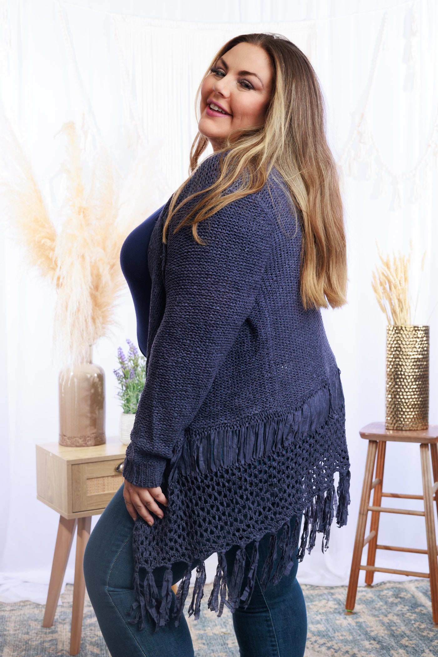 Tiana Fringed Cardigan - Navy Giftmas BS20 