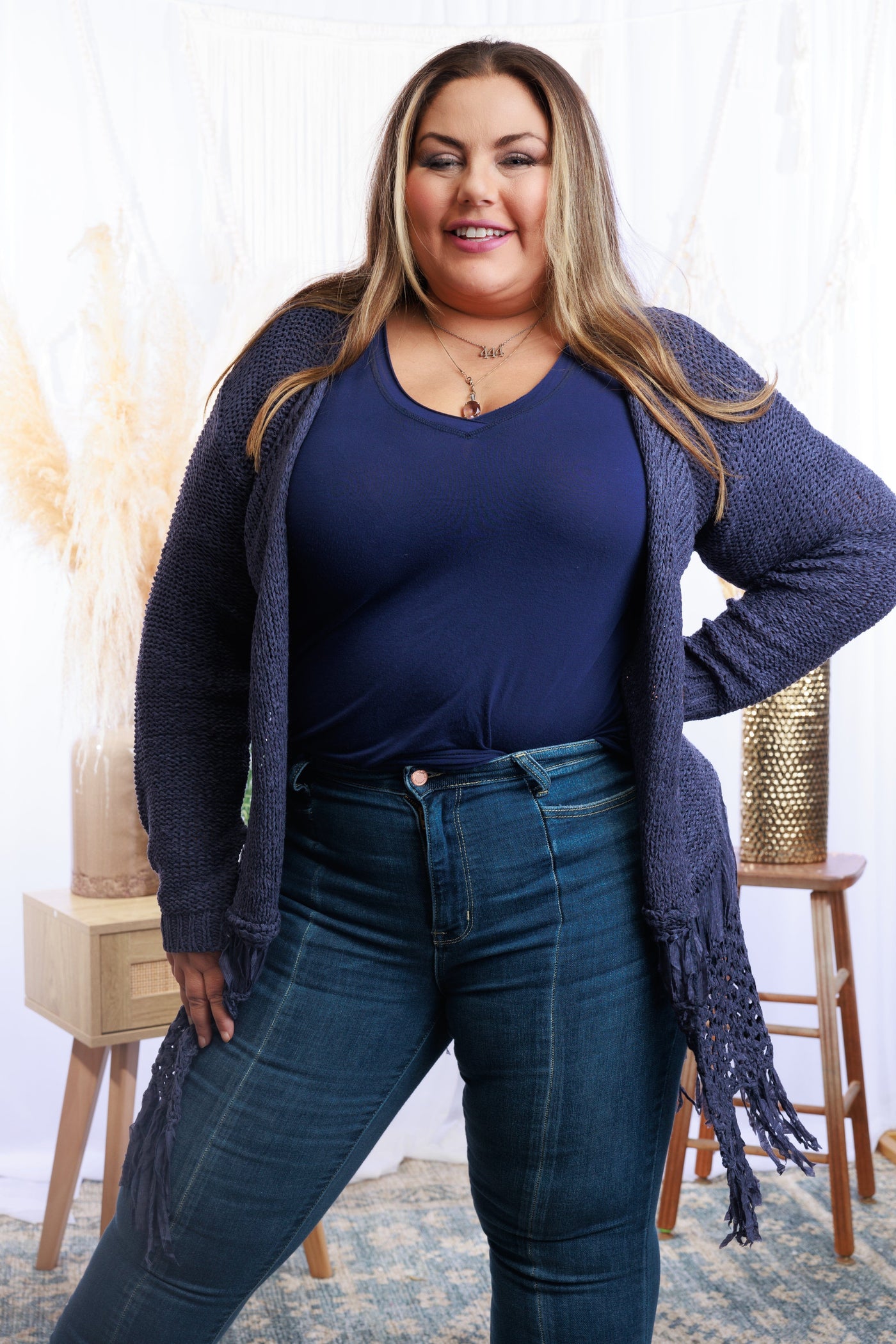 Tiana Fringed Cardigan - Navy Giftmas BS20 