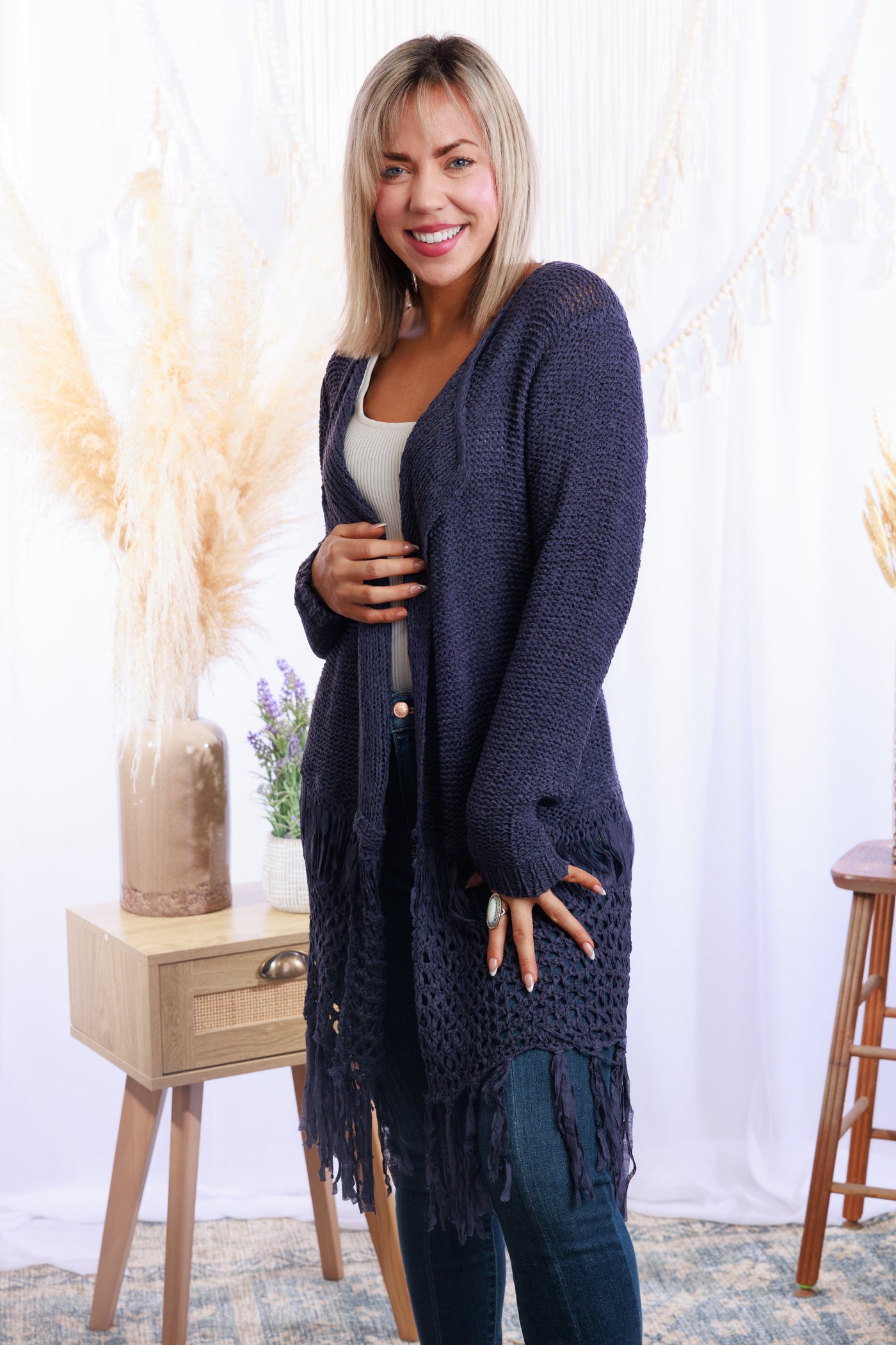 Tiana Fringed Cardigan - Navy Giftmas BS20 