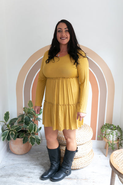Tiered Decadence Dress in Mustard Dress Boutique Simplified 