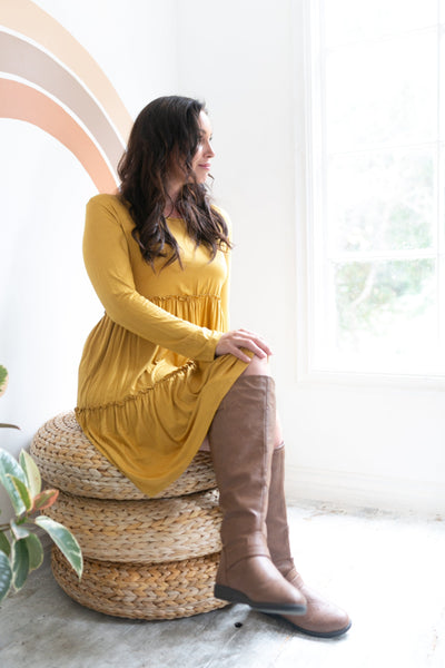 Tiered Decadence Dress in Mustard Dress Boutique Simplified 