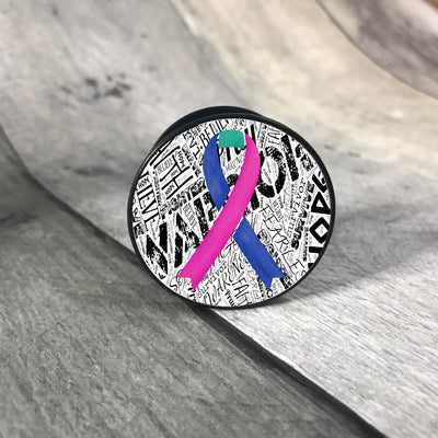 Awareness Ribbon phone grips - word background phone grip The Teal Bandit blue/teal/pink white 