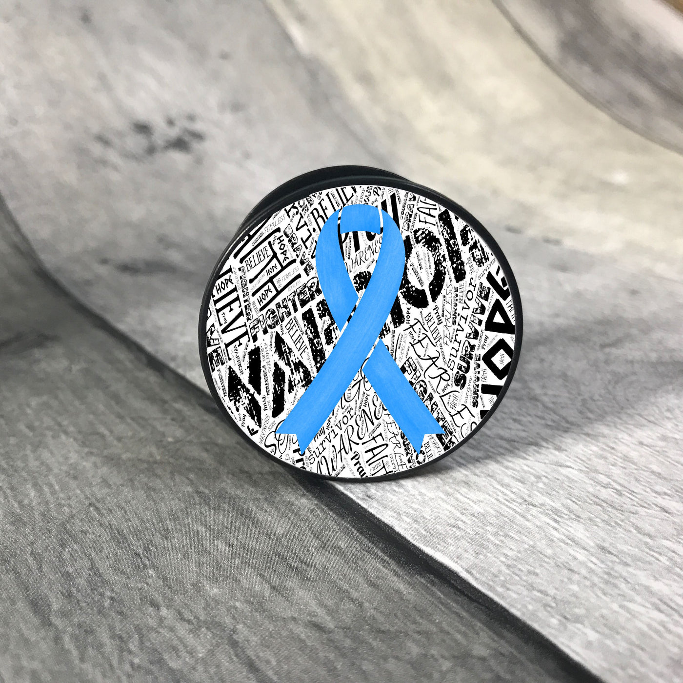 Awareness Ribbon phone grips - word background phone grip The Teal Bandit light blue white 