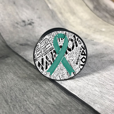 Awareness Ribbon phone grips - word background phone grip The Teal Bandit teal white 