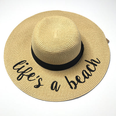 Floppy Straw Hat - "Life's a Beach" Adult straw floppy hat The Teal Bandit 